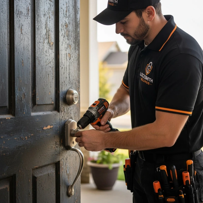 Newly installed residential deadbolt lock on a Billings MT home