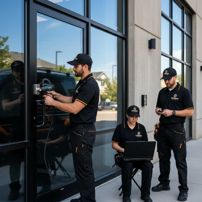 Billings Locksmith Services technicians completing a commercial access control install