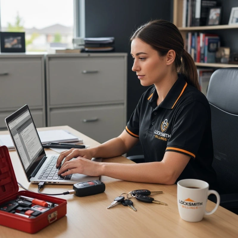 Billings Locksmith Services team member preparing a quote in the office
